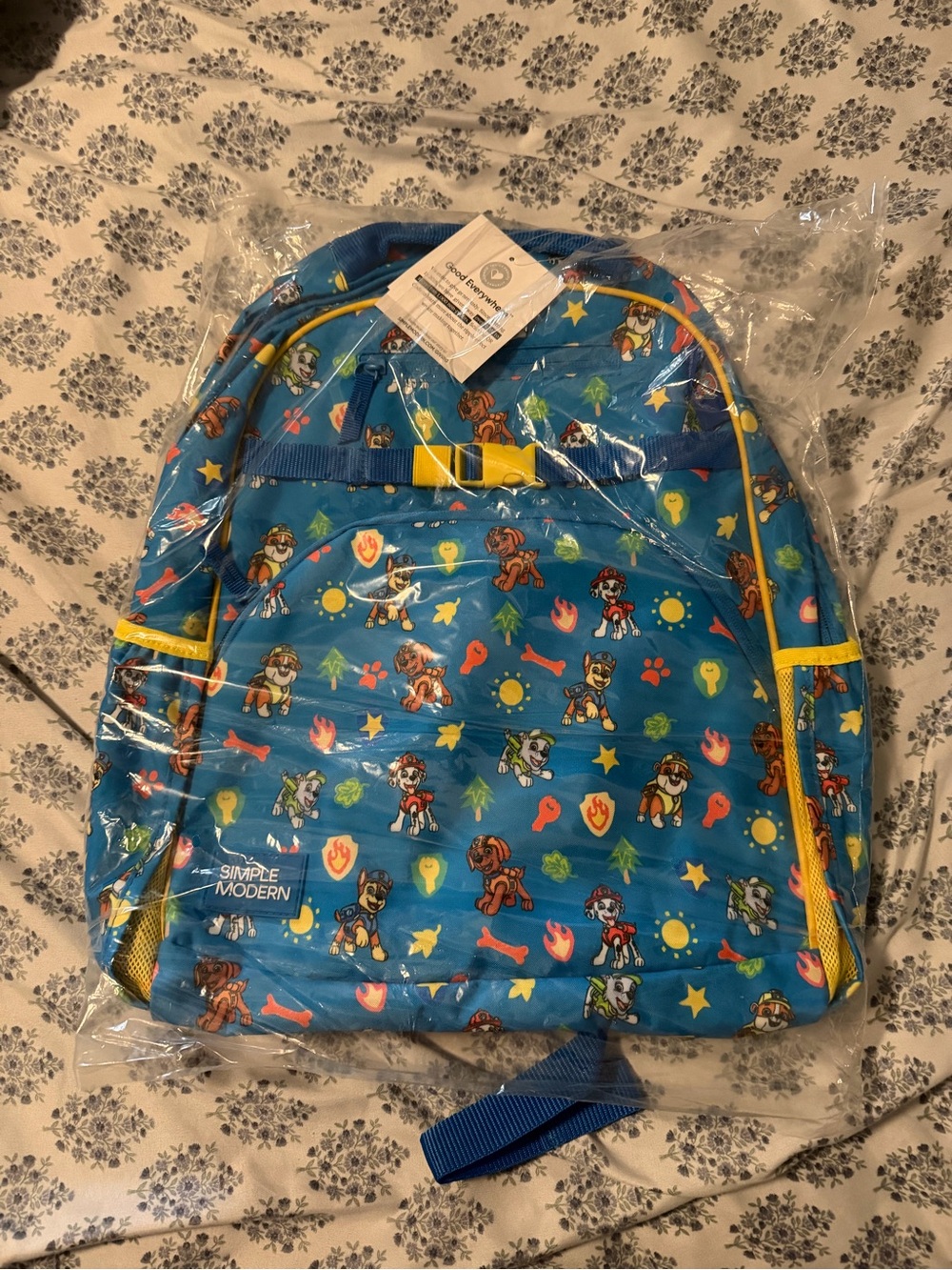 Kids Blue Cartoon Character Backpack with Yellow Trim